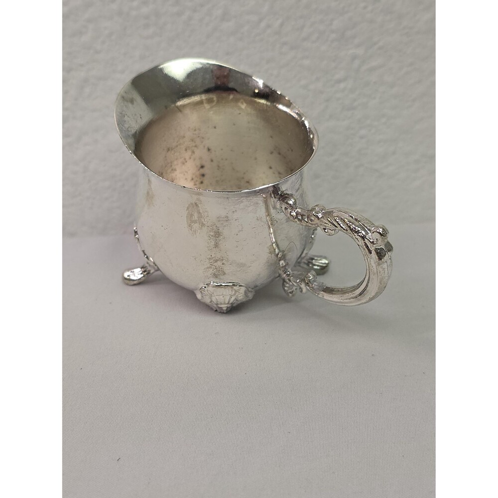 Vintage damaged silver-plated creamer pitched footed miniature ornate 2 pourer - Picture 3 of 9
